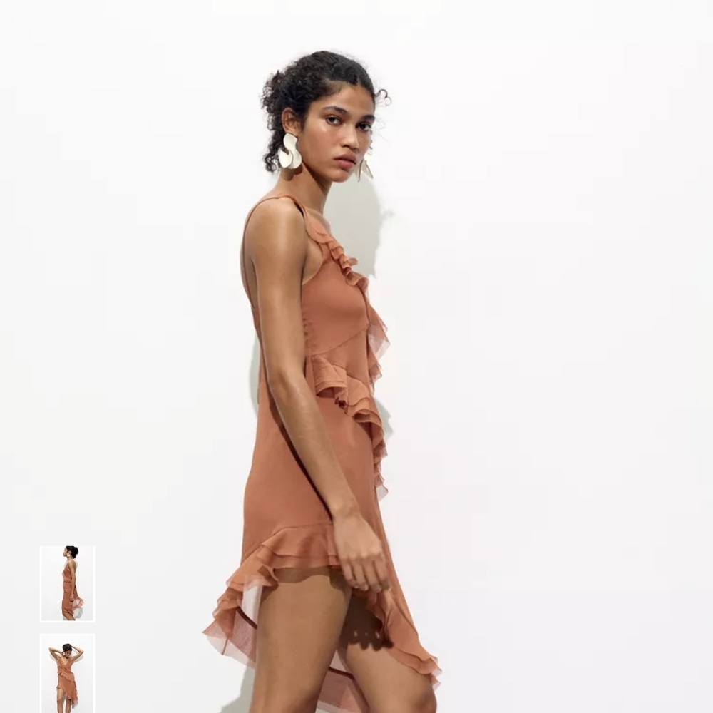 Zara Ruffled Mini Dress in Brown - Picture 3 of 14